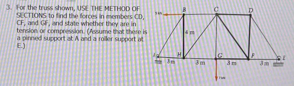 Solved 3. For the truss shown, USE THE METHOD OF SECTIONS to | Chegg.com