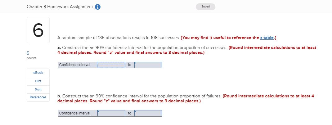 Solved Chapter 8 Homework Assignment i Saved A random sample | Chegg.com
