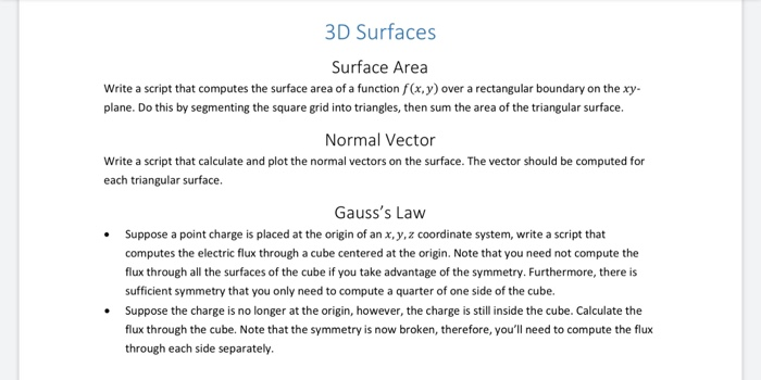 Solved 3D Surfaces Surface Area Write a script that computes | Chegg.com