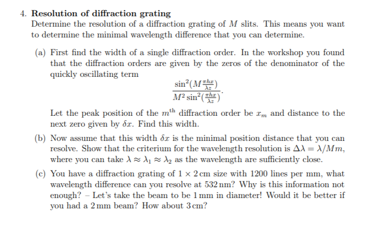 Solved 4. Resolution Of Diffraction Grating Determine The | Chegg.com