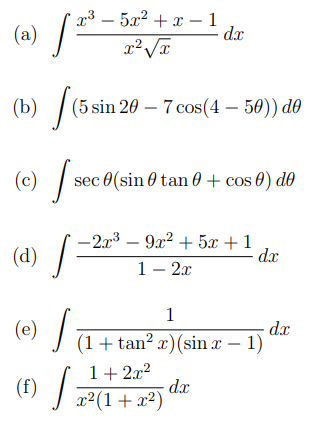 \( \begin{array}{l}\int \frac{x^{3}-5 x^{2}+x-1}{x^{2} \sqrt{x}} d x \\ \int(5 \sin 2 \theta-7 \cos (4-5 \theta)) d \theta \\