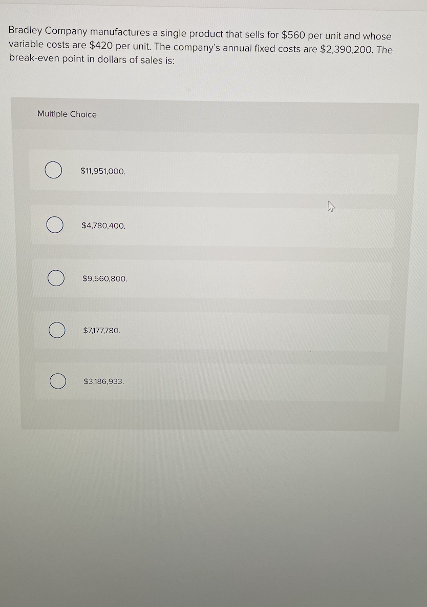 Solved Bradley Company manufactures a single product that