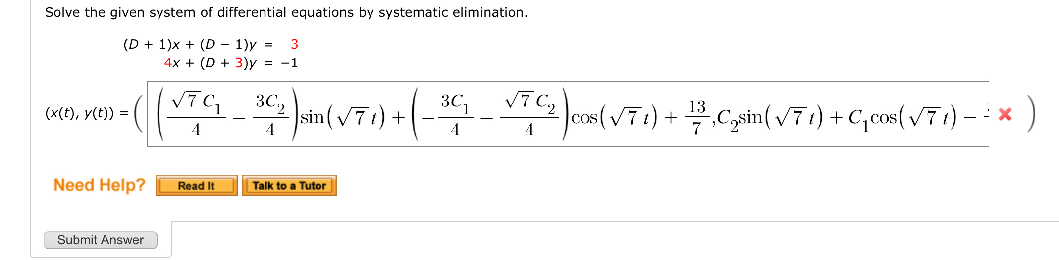 Solved Solve the given system of differential equations by | Chegg.com