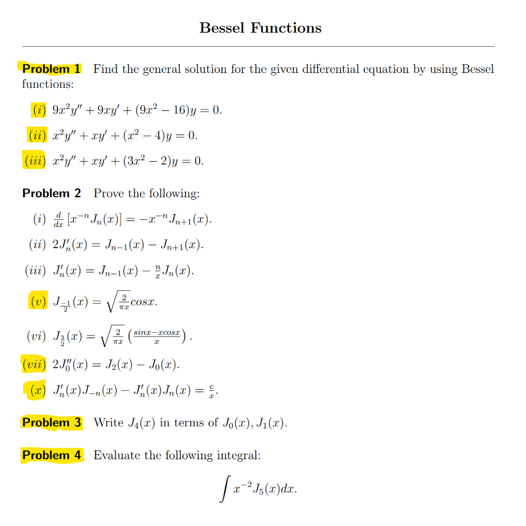 Solved Bessel Functions Problem 1 Functions Find The Gen Chegg Com