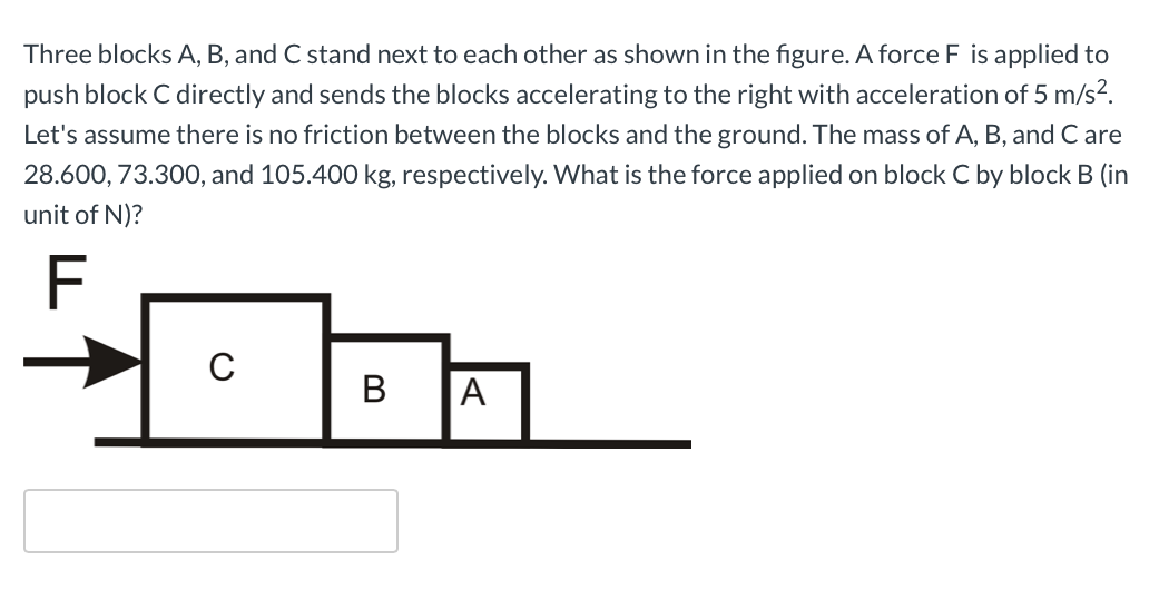 Solved Three Blocks A, B, And C Stand Next To Each Other As | Chegg.com