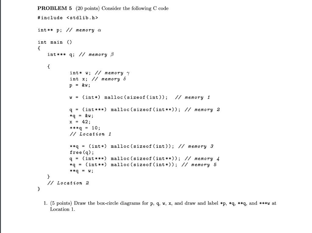 PROBLEM 5 (20 points) Consider the following C code | Chegg.com