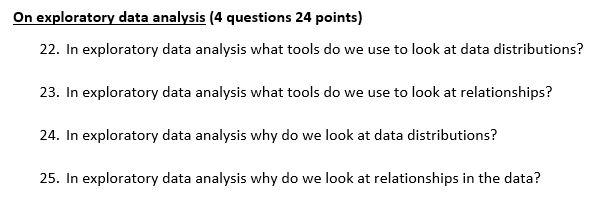 Solved On exploratory data analysis (4 questions 24 points) | Chegg.com