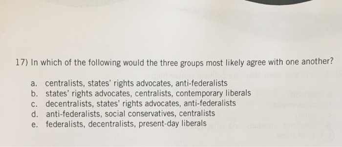 Solved 17) In Which Of The Following Would The Three Groups | Chegg.com