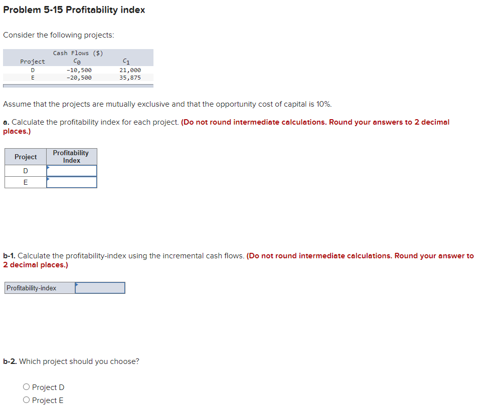 Solved Problem 5-15 Profitability Index Consider The | Chegg.com