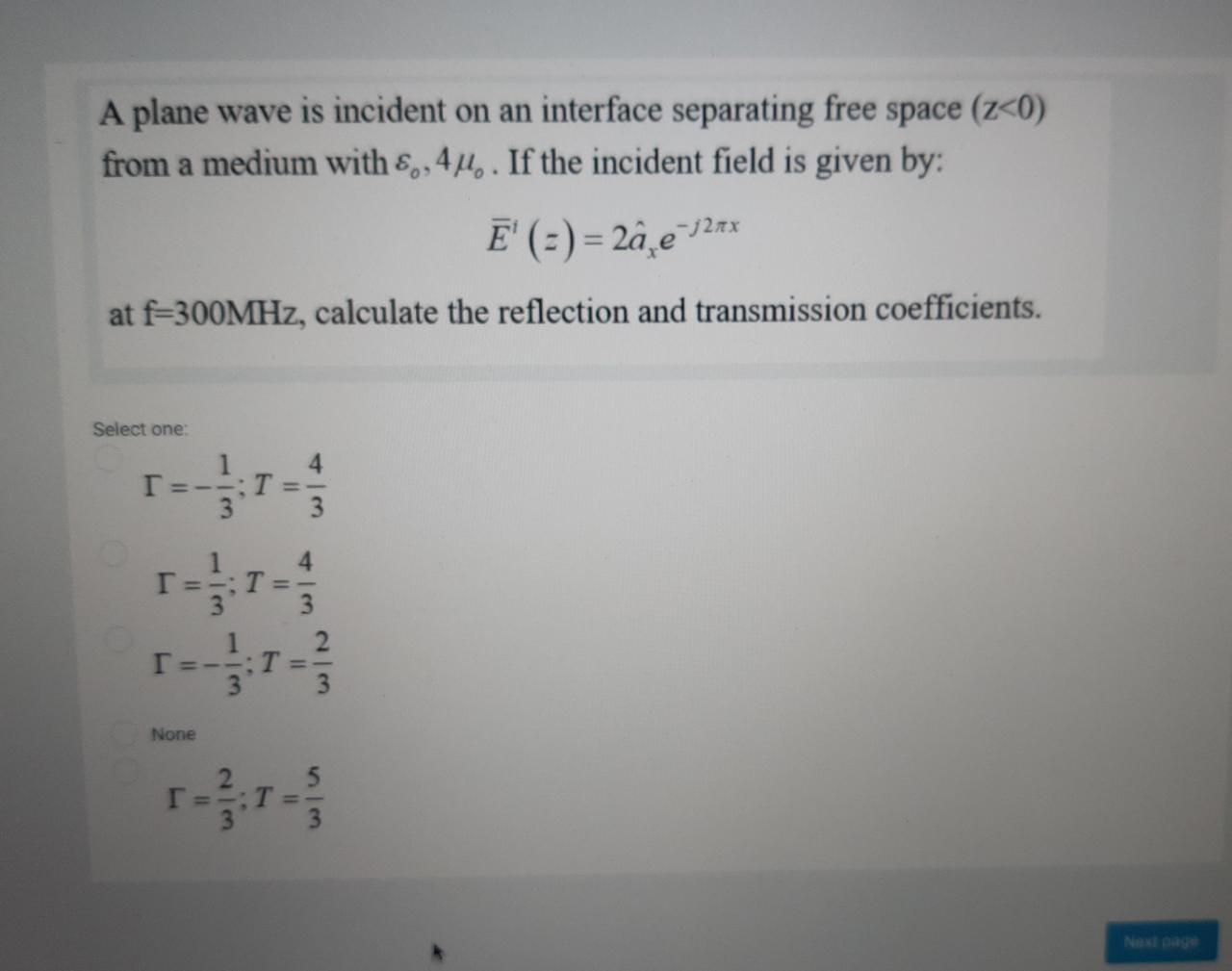 Solved A plane wave is incident on an interface separating | Chegg.com