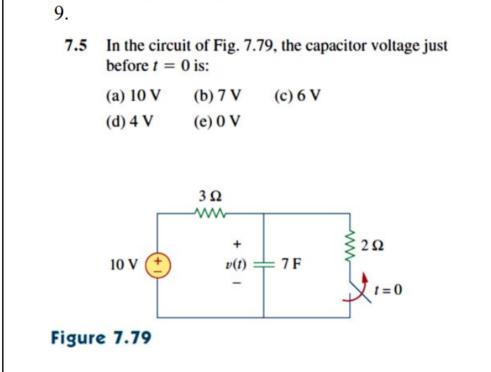 Solved 9. 7.5 In the circuit of Fig. 7.79, the capacitor | Chegg.com