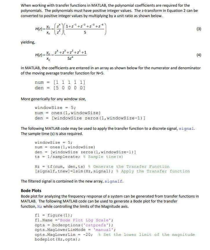 (Matlab)Use the discrete transfer function for a | Chegg.com