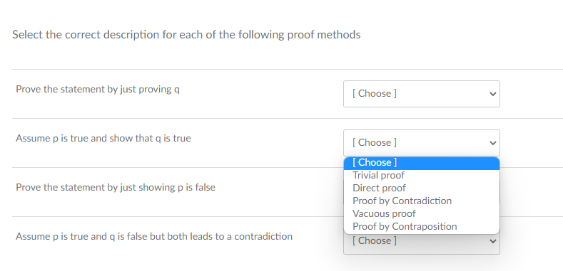 Solved Select the correct description for each of the | Chegg.com