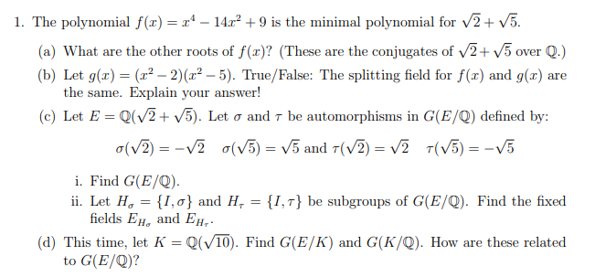 Solved 1 The Polynomial F 0 14 14 Rº 9 Is The Mini Chegg Com