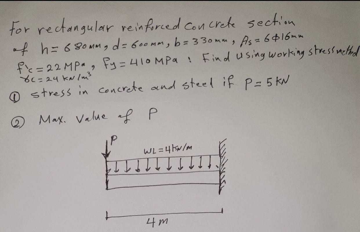 Solved For rectangular reinforced concrete section of h= | Chegg.com