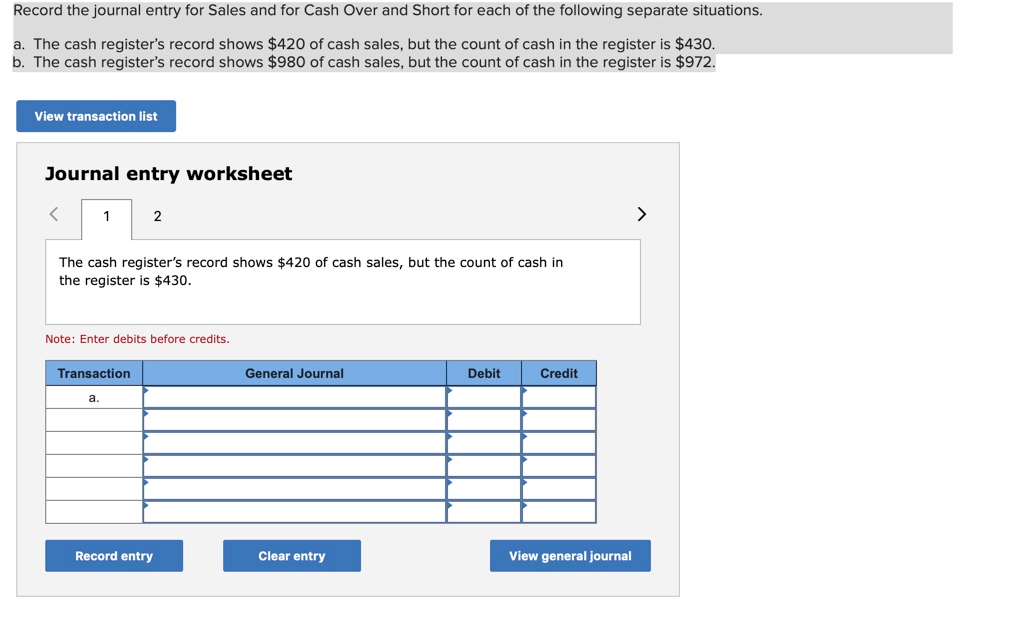 Solved Record The Journal Entry For Sales And For Cash Over Chegg Com