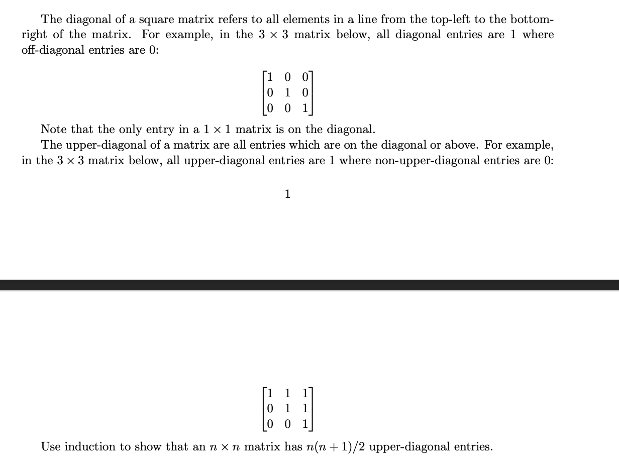Solved The diagonal of a square matrix refers to all | Chegg.com