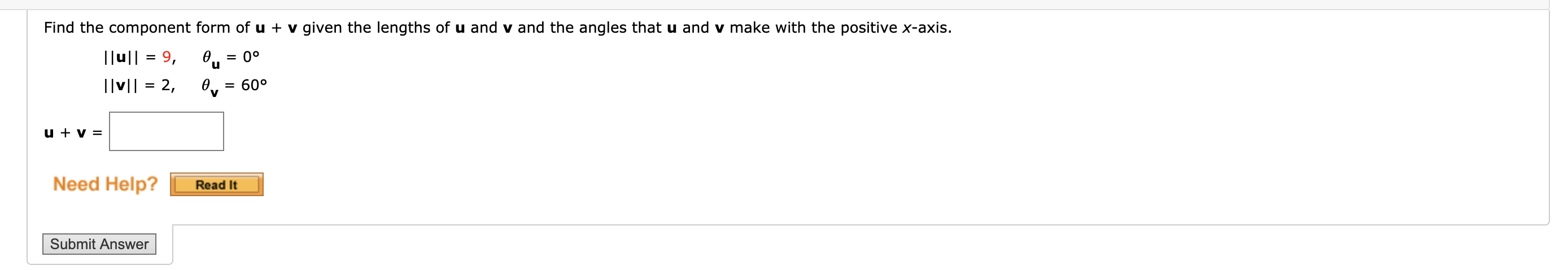 Solved Find the component form of u + v given the lengths of | Chegg.com