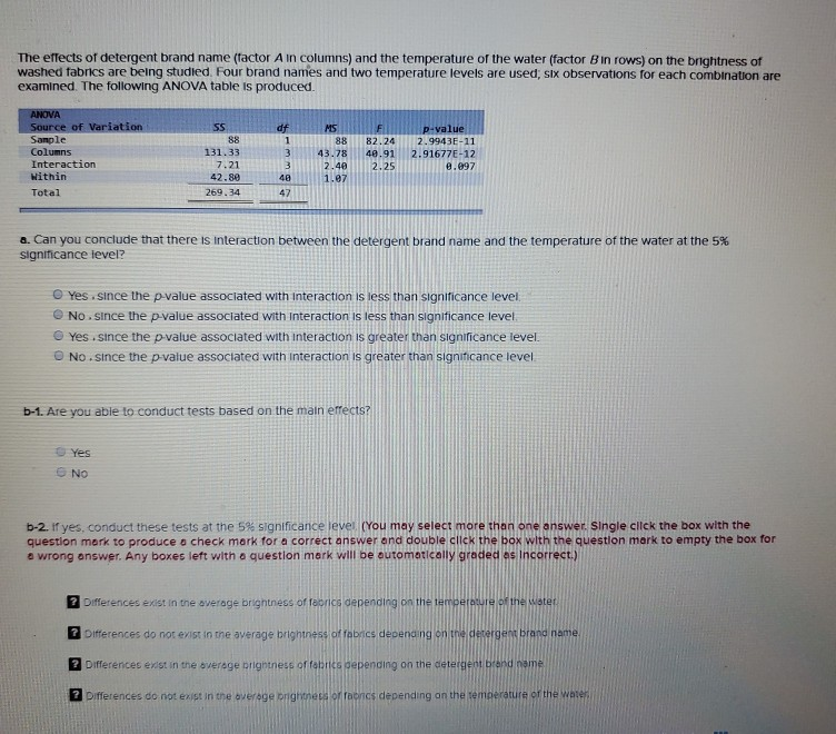 Solved The effects of detergent brand name (factor A in