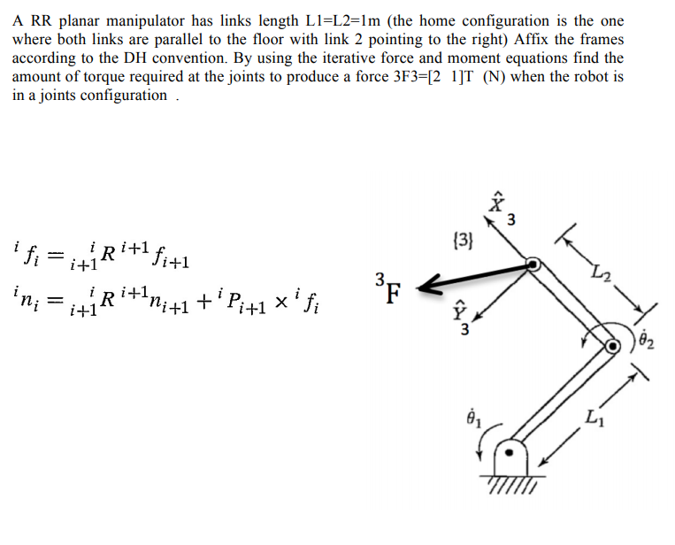 A RR planar manipulator has links length L1=L2=1m | Chegg.com