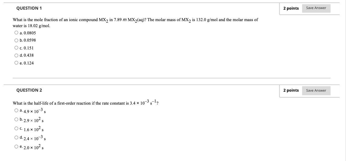 Solved Question 1 2 Points Save Answer What Is The Mole