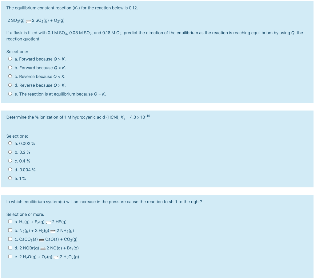 The Equilibrium Constant Reaction K For The Chegg Com