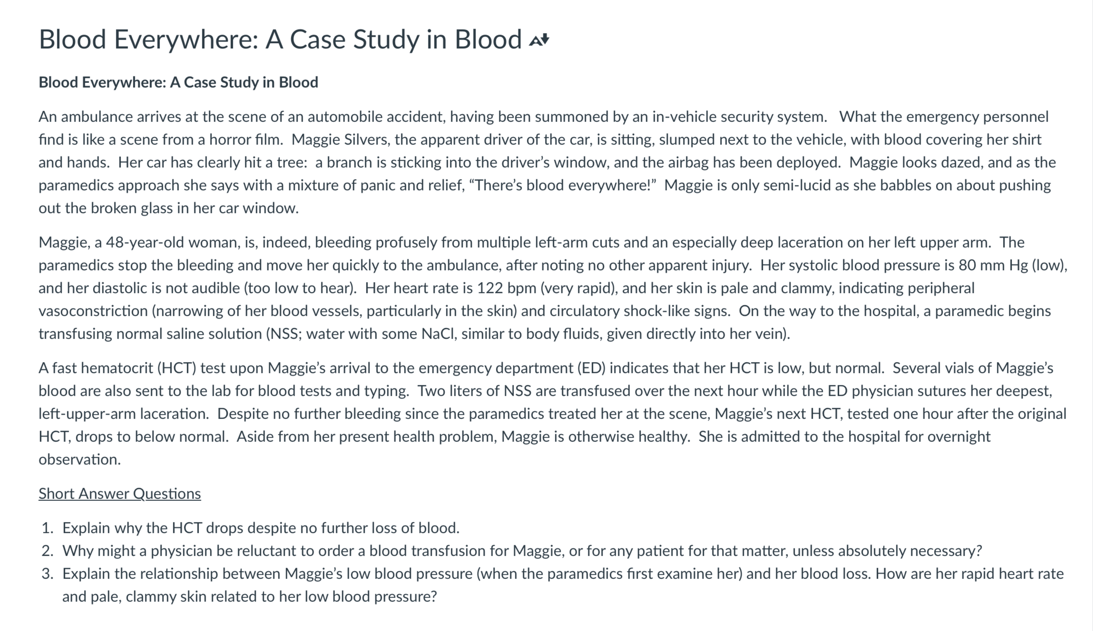 Solved Blood Everywhere: A Case Study in Blood atBlood | Chegg.com