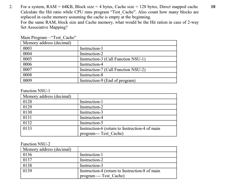 Solved 2. 10 For a system, RAM = 64KB, Block size = 4 bytes, | Chegg.com