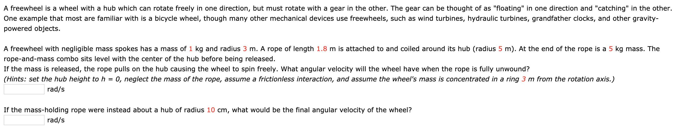 Solved A Freewheel Is A Wheel With A Hub Which Can Rotate Chegg