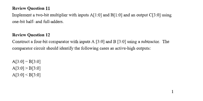 Solved Review Question 11 Implement A Two-bit Multiplier | Chegg.com