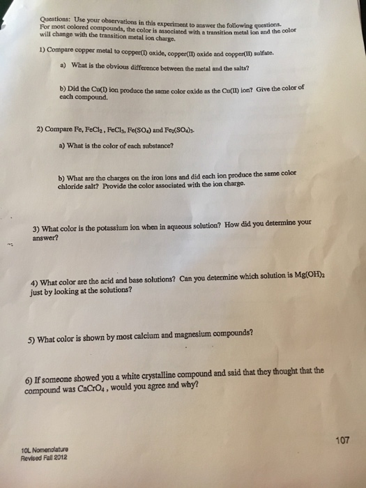 Solved Questions: Use Your Observations In This Experiment 