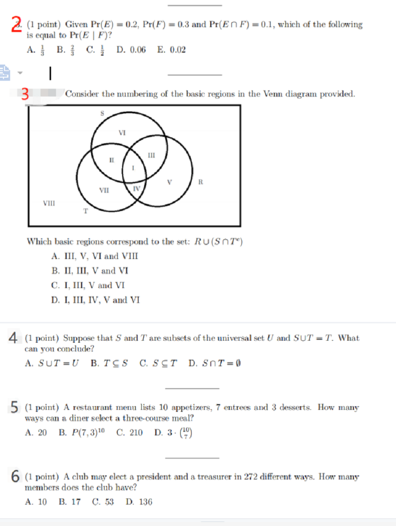 2 1 Point Given Pr E 0 2 Pr F 0 3 And Pr En Chegg Com