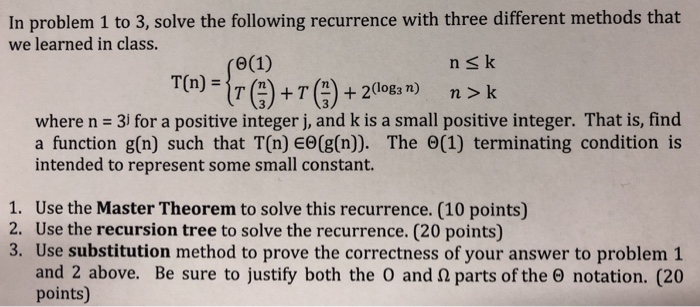 Solved In problem 1 to 3, solve the following recurrence | Chegg.com