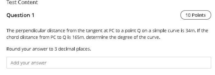 Solved Test Content Question 1 10 Points The perpendicular | Chegg.com