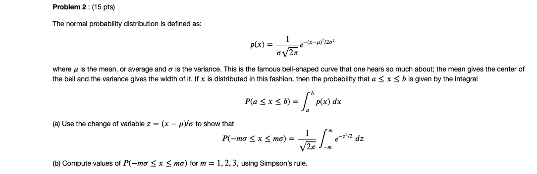 Problem 2: (15 pts) The normal probability | Chegg.com