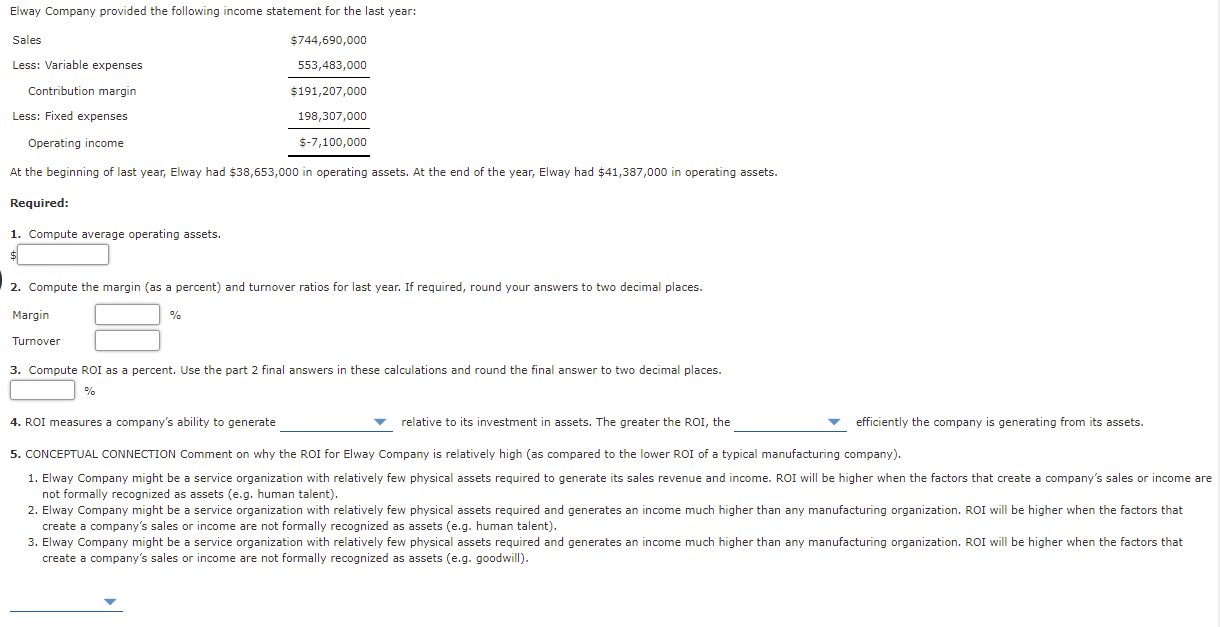 Solved Elway Company provided the following income statement | Chegg.com