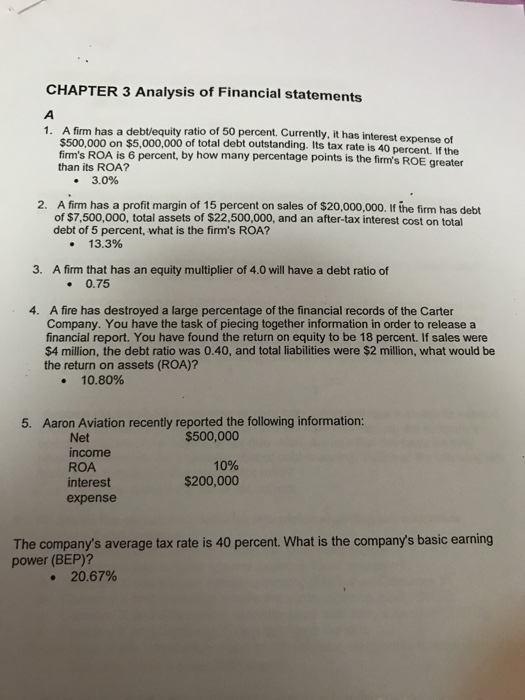 Solved CHAPTER 3 Analysis of Financial statements A firm has | Chegg.com