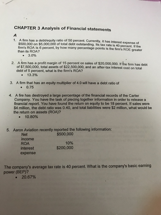 Solved Chapter 3 Analysis Of Financial Statements A Firm Has