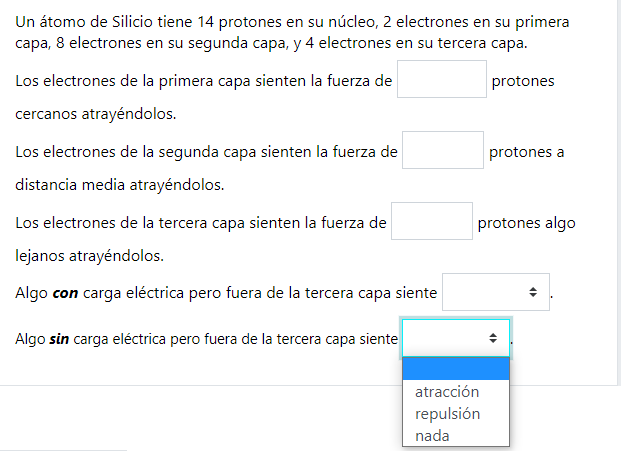 Un átomo de Silicio tiene 14 protones en su núcleo, 2 electrones en su primera capa, 8 electrones en su segunda capa, y 4 ele