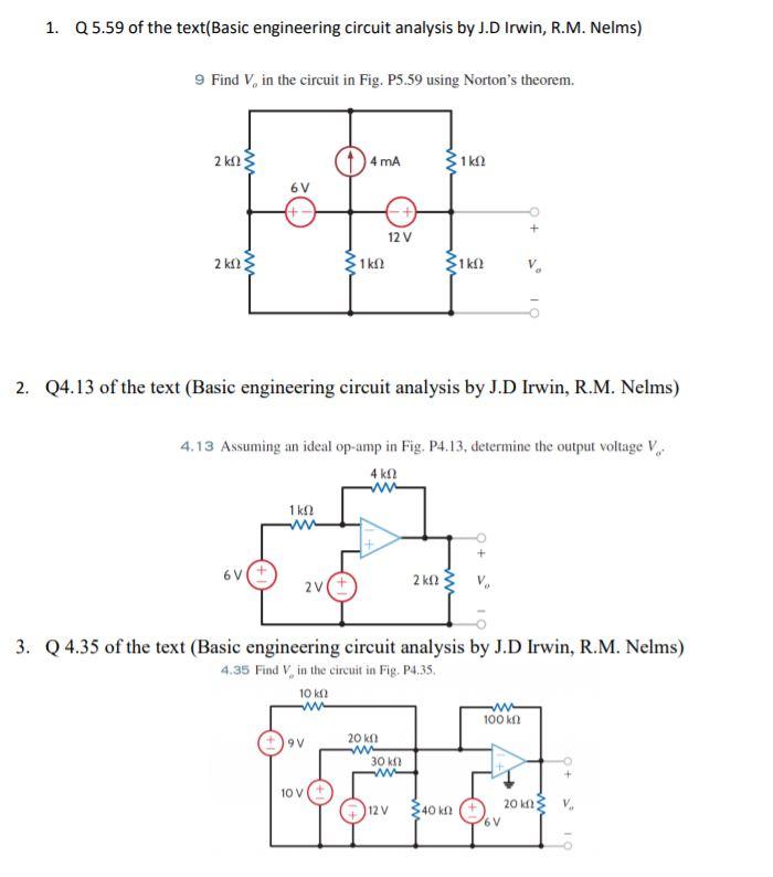 Solved 1. 05.59 of the text(Basic engineering circuit | Chegg.com