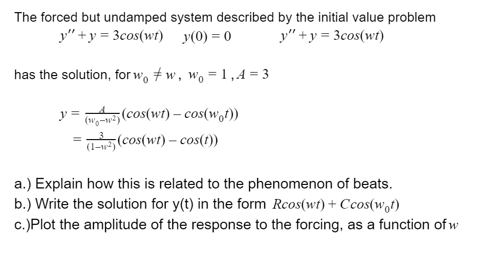 Solved The forced but undamped system described by the | Chegg.com
