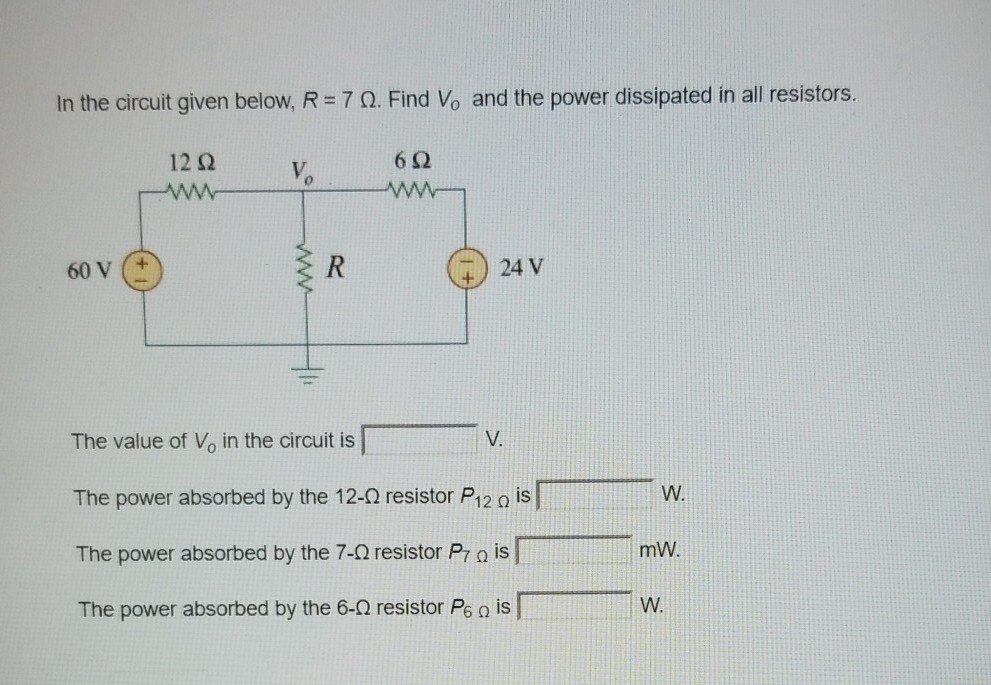 Solved In the circuit given below, R = 7 Q. Find Vo and the | Chegg.com