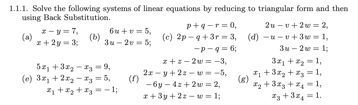 Solved (a) 1.1.1. Solve the following systems of linear | Chegg.com