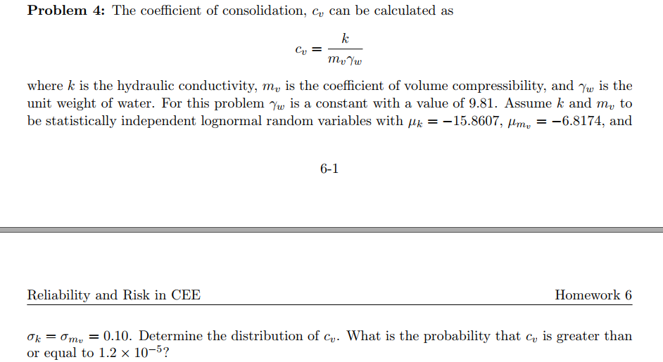 Solved Problem 4 The coefficient of consolidation, cv can