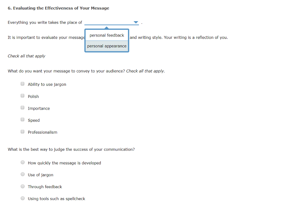 Solved 6. Evaluating the Effectiveness of Your Message | Chegg.com