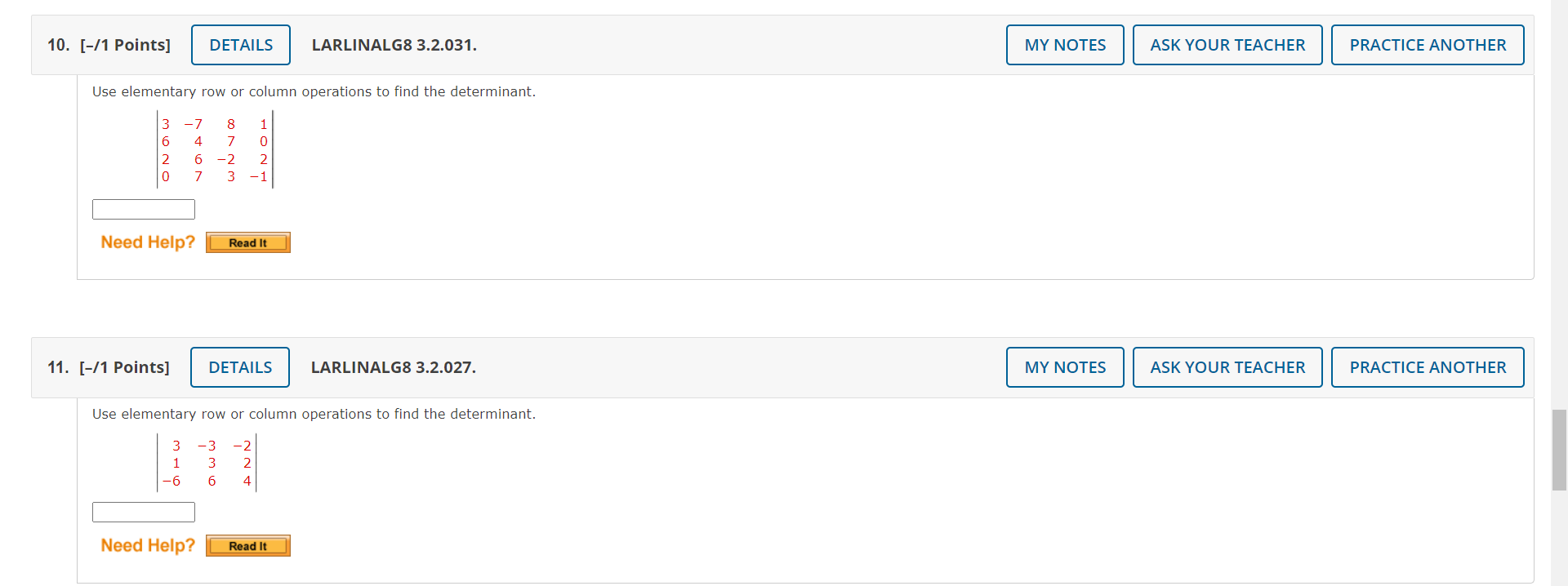 Solved Use elementary row or column operations to find the | Chegg.com