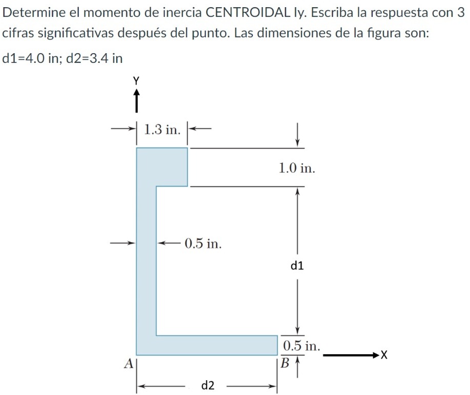 Determine el momento de inercia CENTROIDAL ly. Escriba la respuesta con 3 cifras significativas después del punto. Las dimens