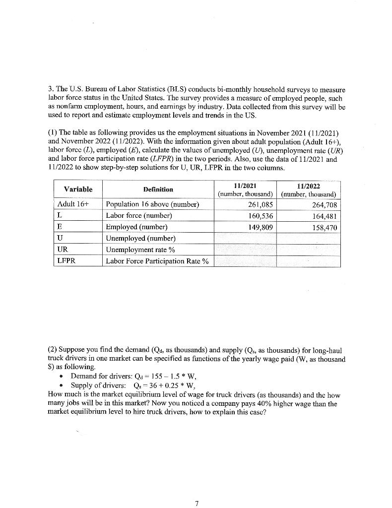 Solved 3. The U.S. Bureau Of Labor Statistics (BLS) Conducts | Chegg.com