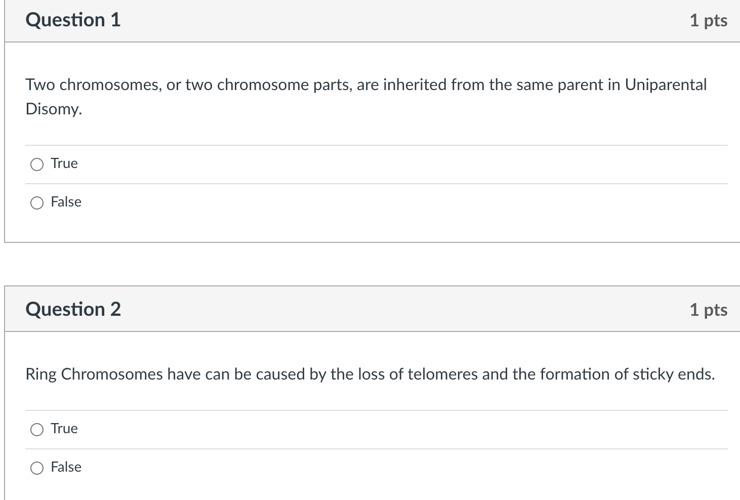 Solved Question 1 pts Two chromosomes, or two chromosome | Chegg.com