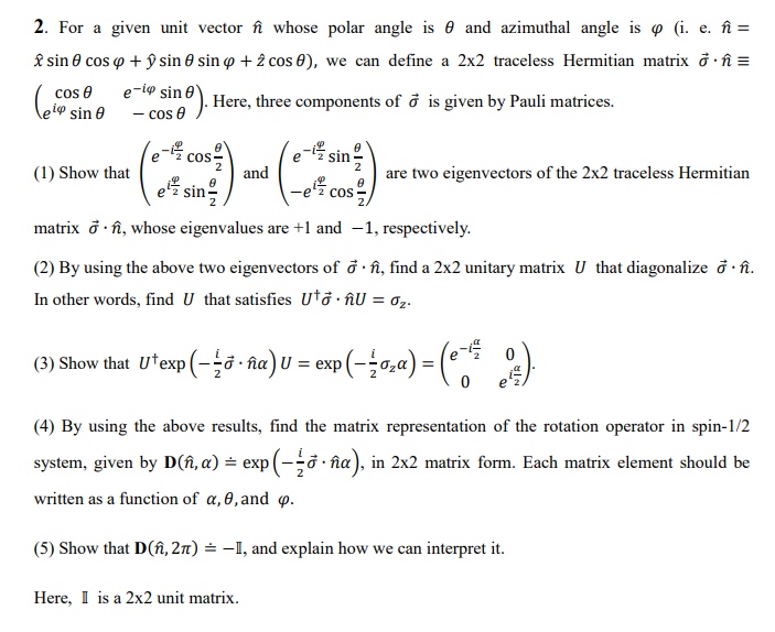 Solved 2 For A Given Unit Vector N Whose Polar Angle Is Chegg Com